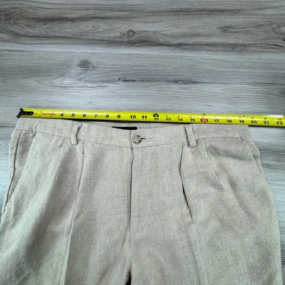 Dockers Premium D3 Classic Fit Linen Cotton Pleated Pants Mens 38x30 Beige Khaki